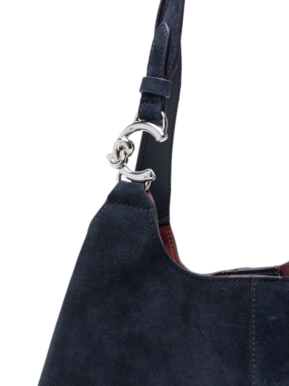 COCCINELLE Borsa a sacco in suede blu con fibbia logo argentata 