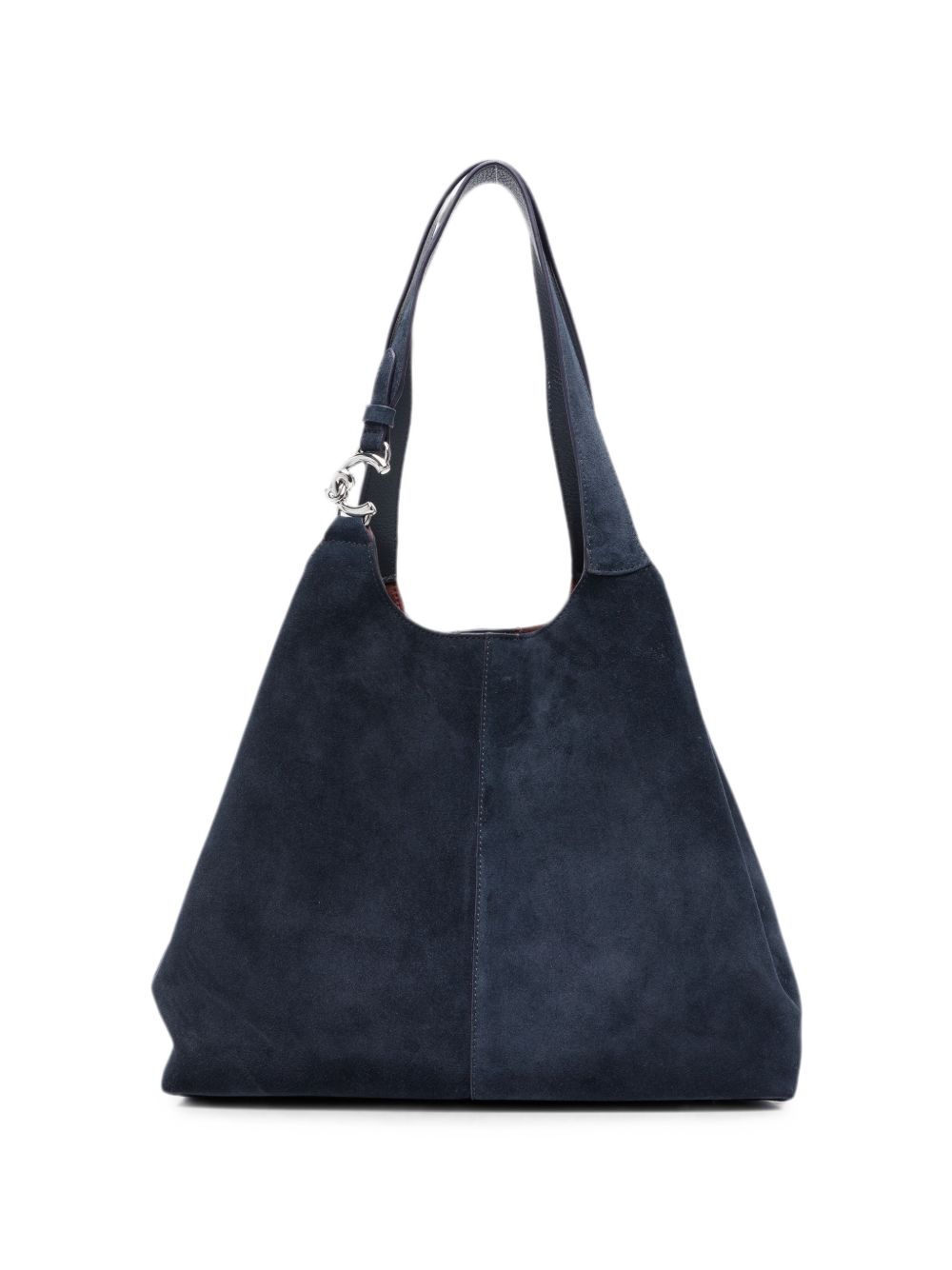 COCCINELLE Borsa a sacco in suede blu con fibbia logo argentata 