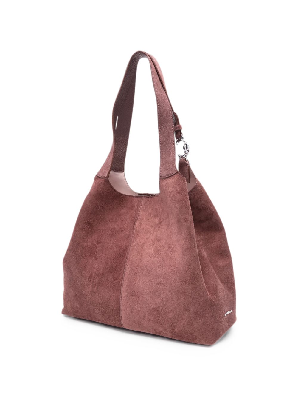 COCCINELLE Borsa a sacco in suede marrone con fibbia logo argentata 