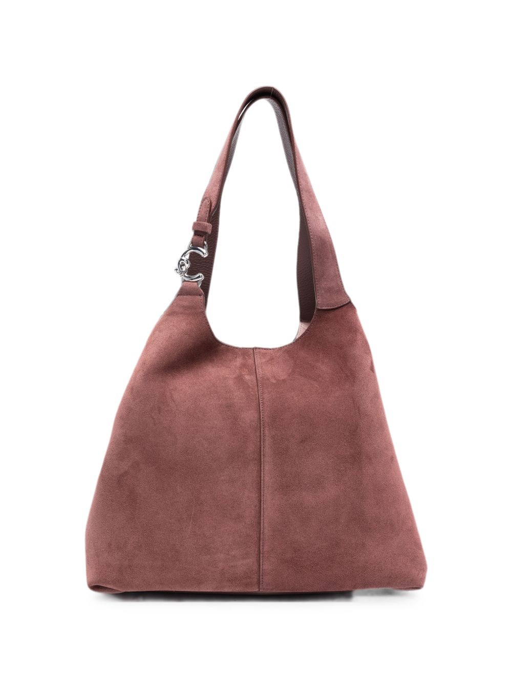 COCCINELLE Borsa a sacco in suede marrone con fibbia logo argentata 
