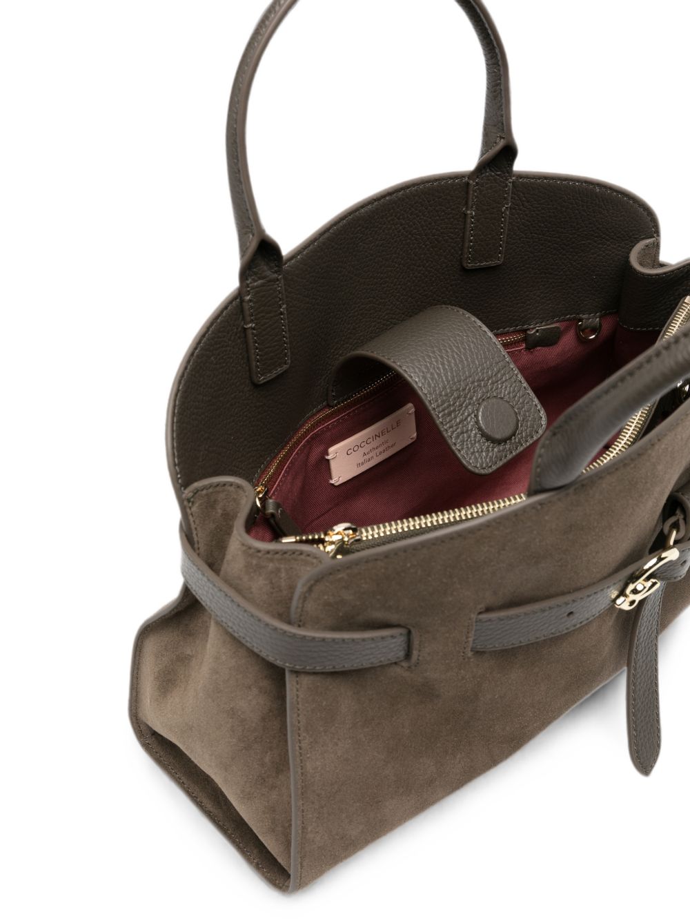 COCCINELLE Borsa a spalla in suede marrone con cinturino in pelle 