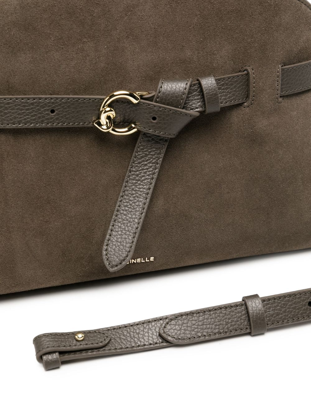 COCCINELLE Borsa a spalla in suede marrone con cinturino in pelle 