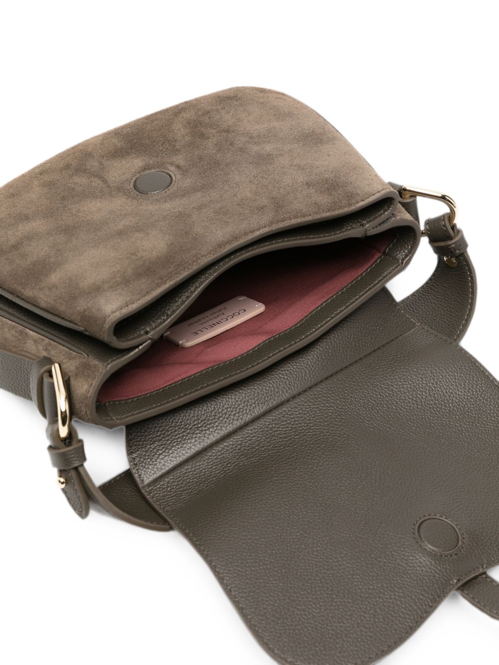 COCCINELLE Borsa a tracolla crossbody in pelle suede marrone fango 