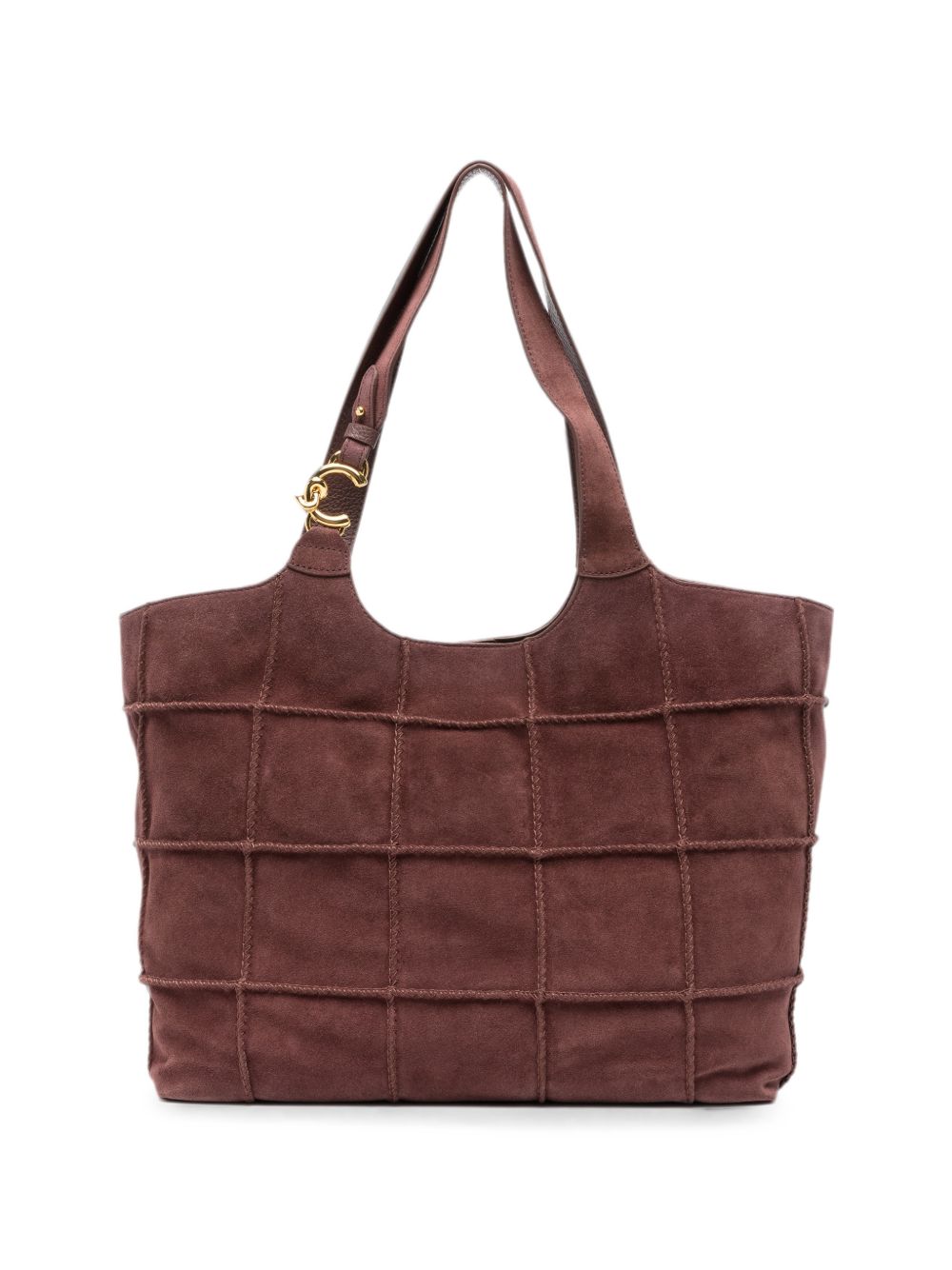 COCCINELLE Borsa Tote C-Easy in pelle suede con design a riquadri color berry 