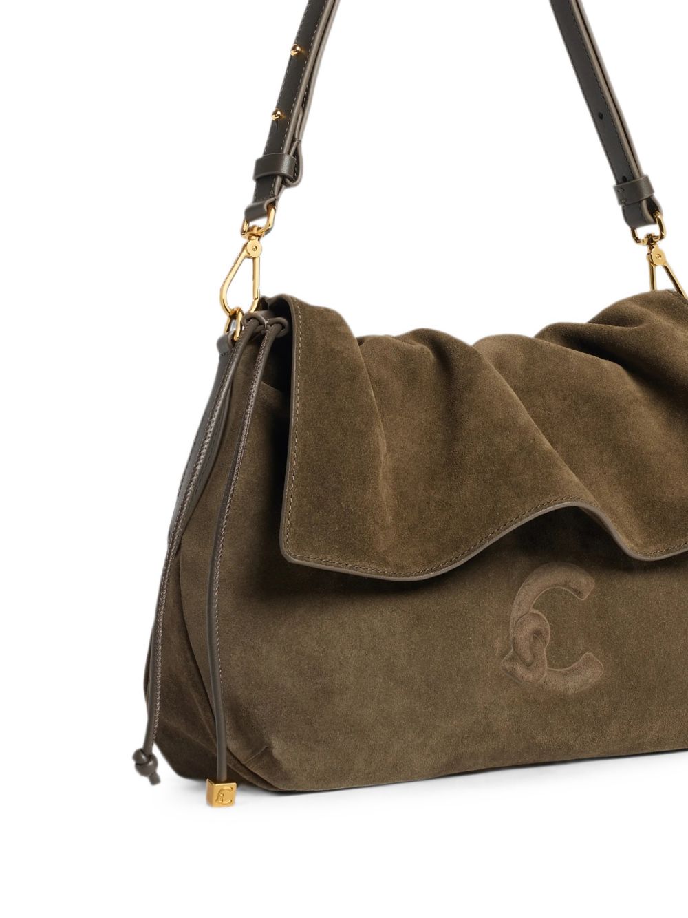 COCCINELLE Borsa Lidia Hobo in pelle suede marrone con logo 
