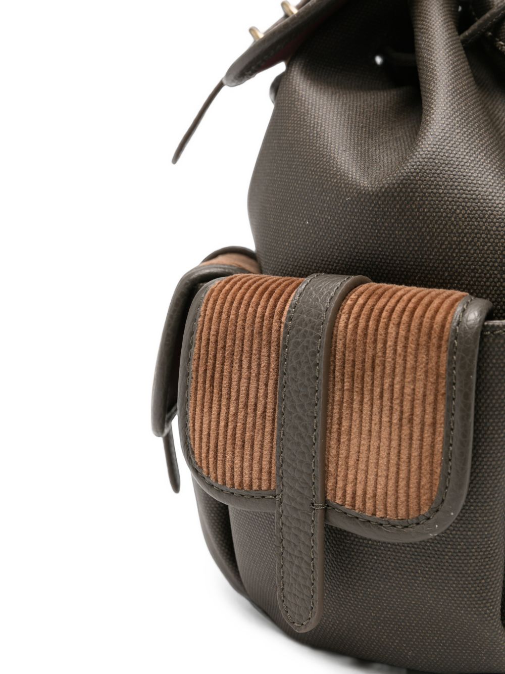 COCCINELLE Zaino in pelle con dettagli in velluto a coste e tasche esterne 