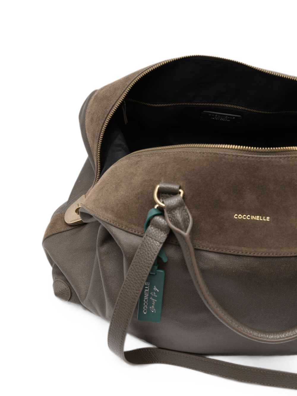 COCCINELLE Borsa da viaggio in pelle marrone con manico e tracolla 