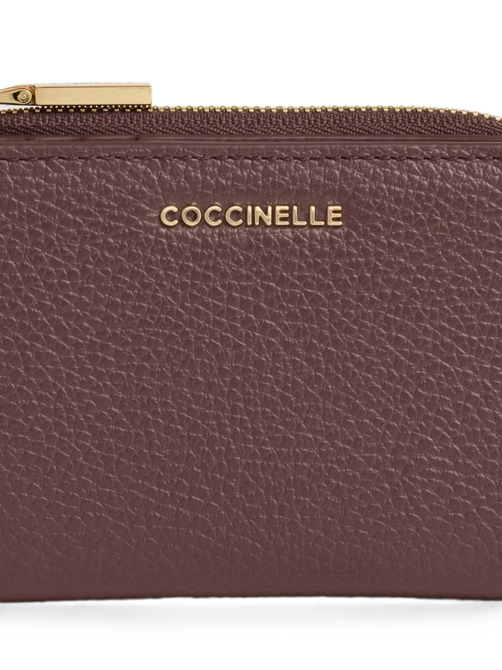 COCCINELLE Portafoglio marrone con zip e placca logo 