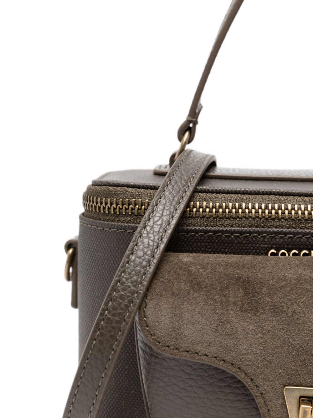 COCCINELLE Borsa a mano bauletto in pelle con dettagli in suede marrone 