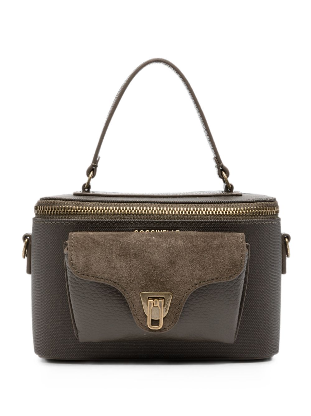 COCCINELLE Borsa a mano bauletto in pelle con dettagli in suede marrone 