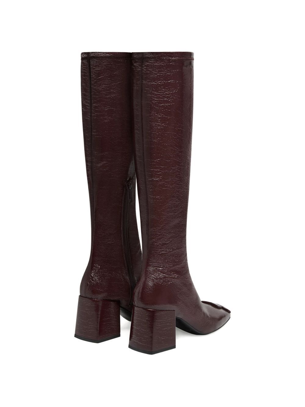 COURREGES Stivali alti con tacco in vinile burgundy 