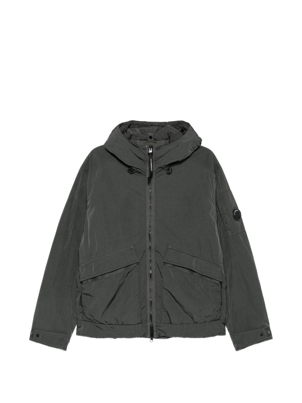 CP COMPANY Giubbino in Nylon Heavy Chrome-R Grigio Scuro con Cappuccio 