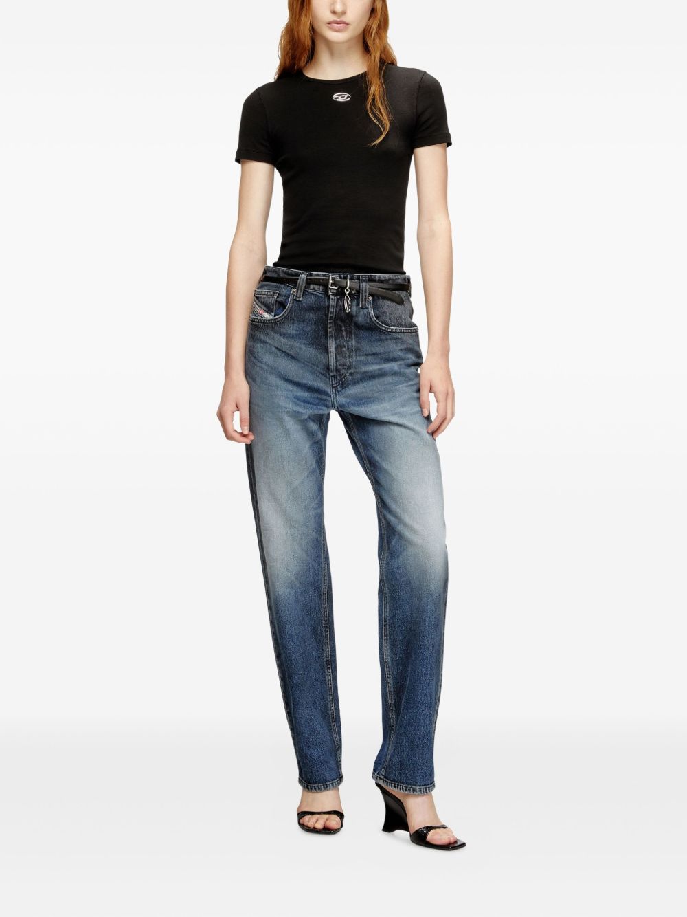 DIESEL T-shirt nera a maniche corte con logo sul petto 
