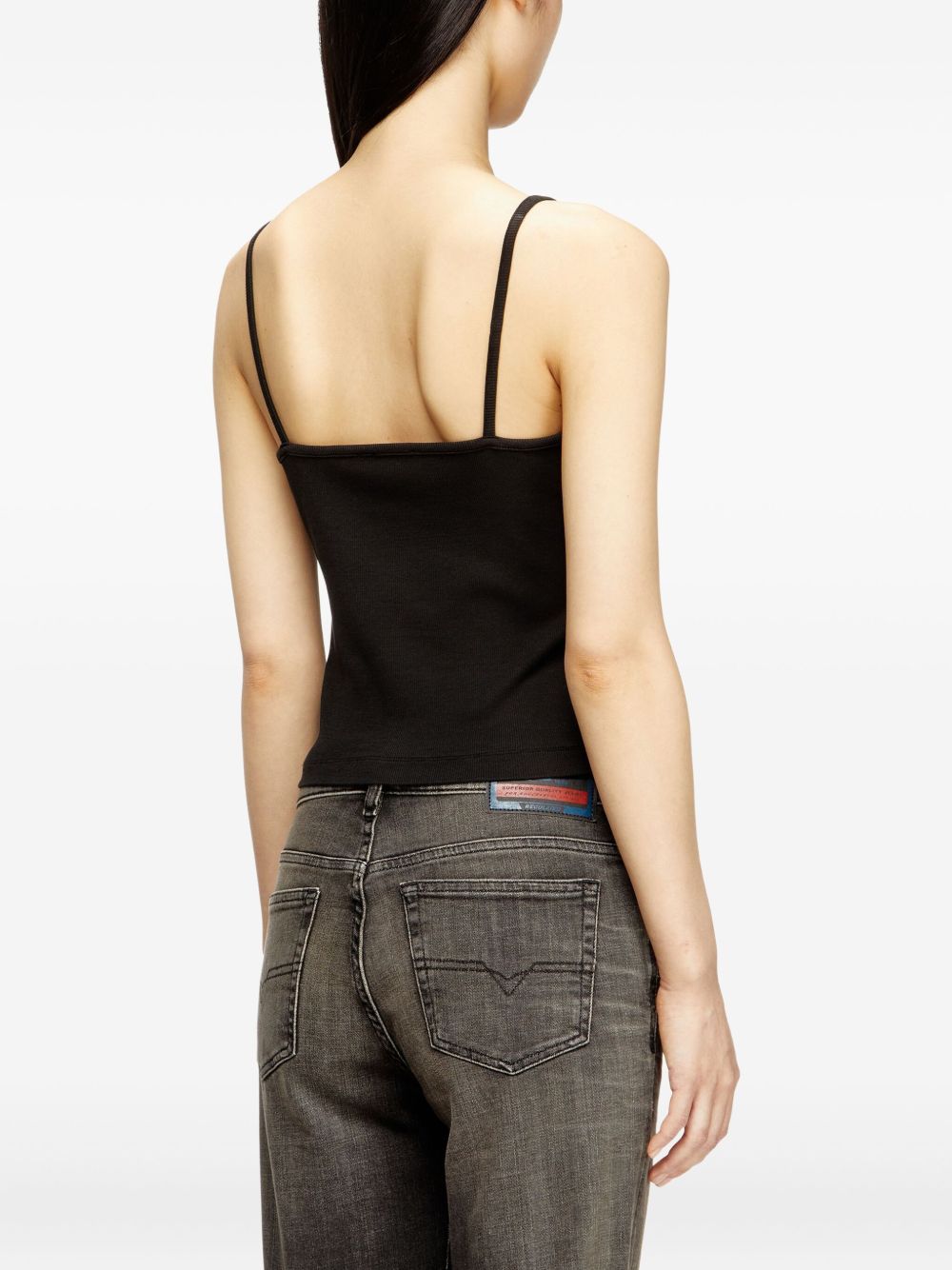 DIESEL Canotta nera in cotone elasticizzato con logo sul petto 