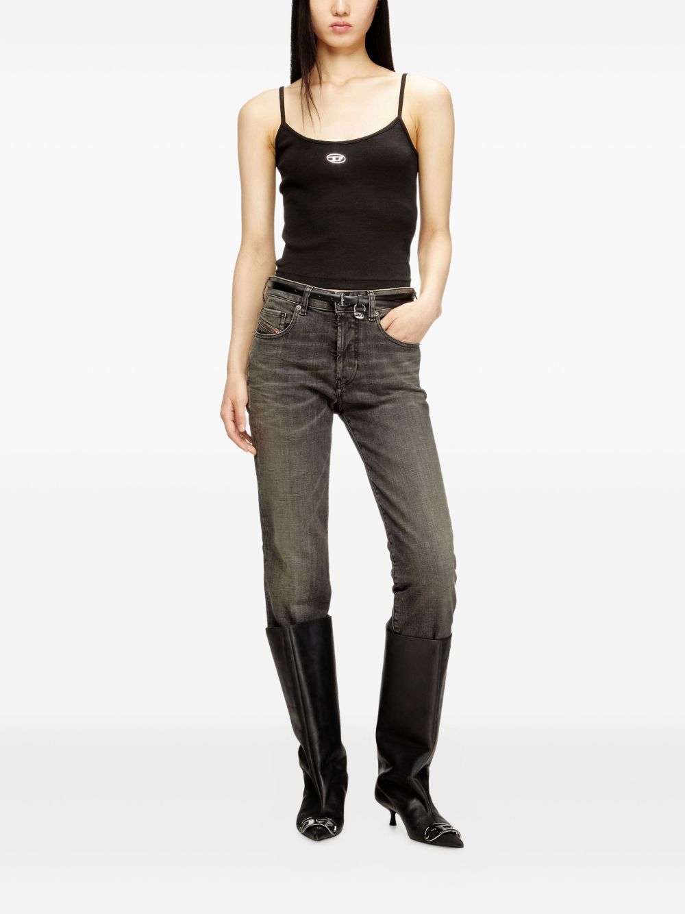 DIESEL Canotta nera in cotone elasticizzato con logo sul petto 