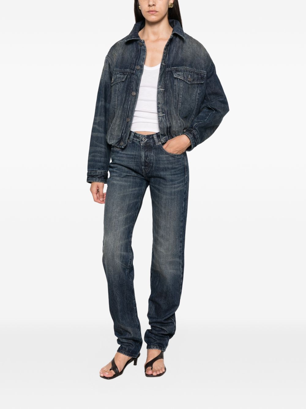 DIESEL Jeans blu con effetto washed sulla coscia e tasche 