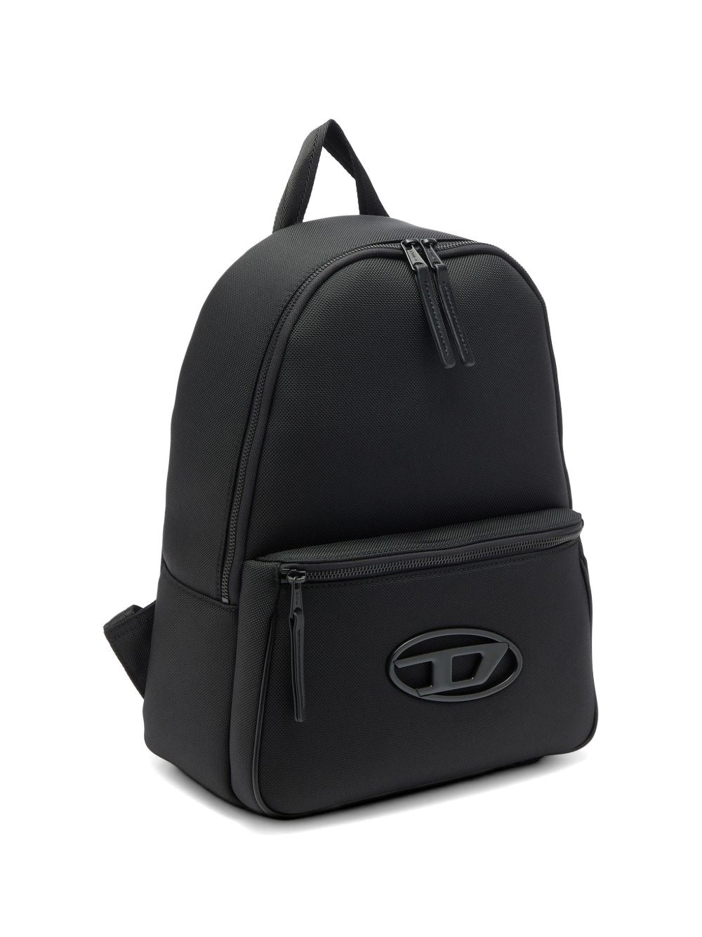 DIESEL Zaino nero con tasca frontale e placca logo satinata 