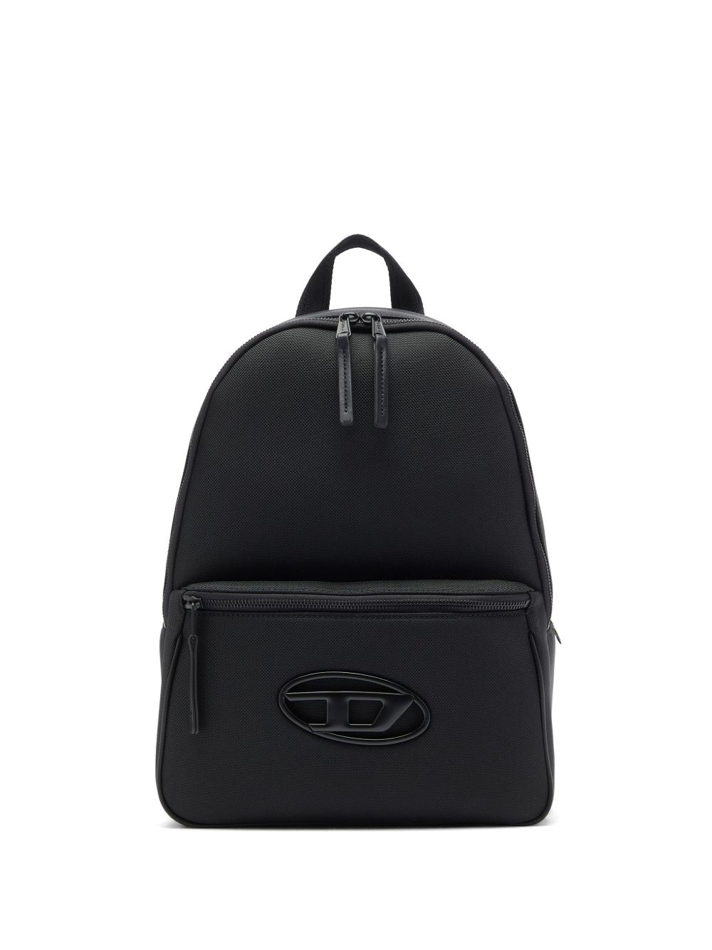 DIESEL Zaino nero con tasca frontale e placca logo satinata 