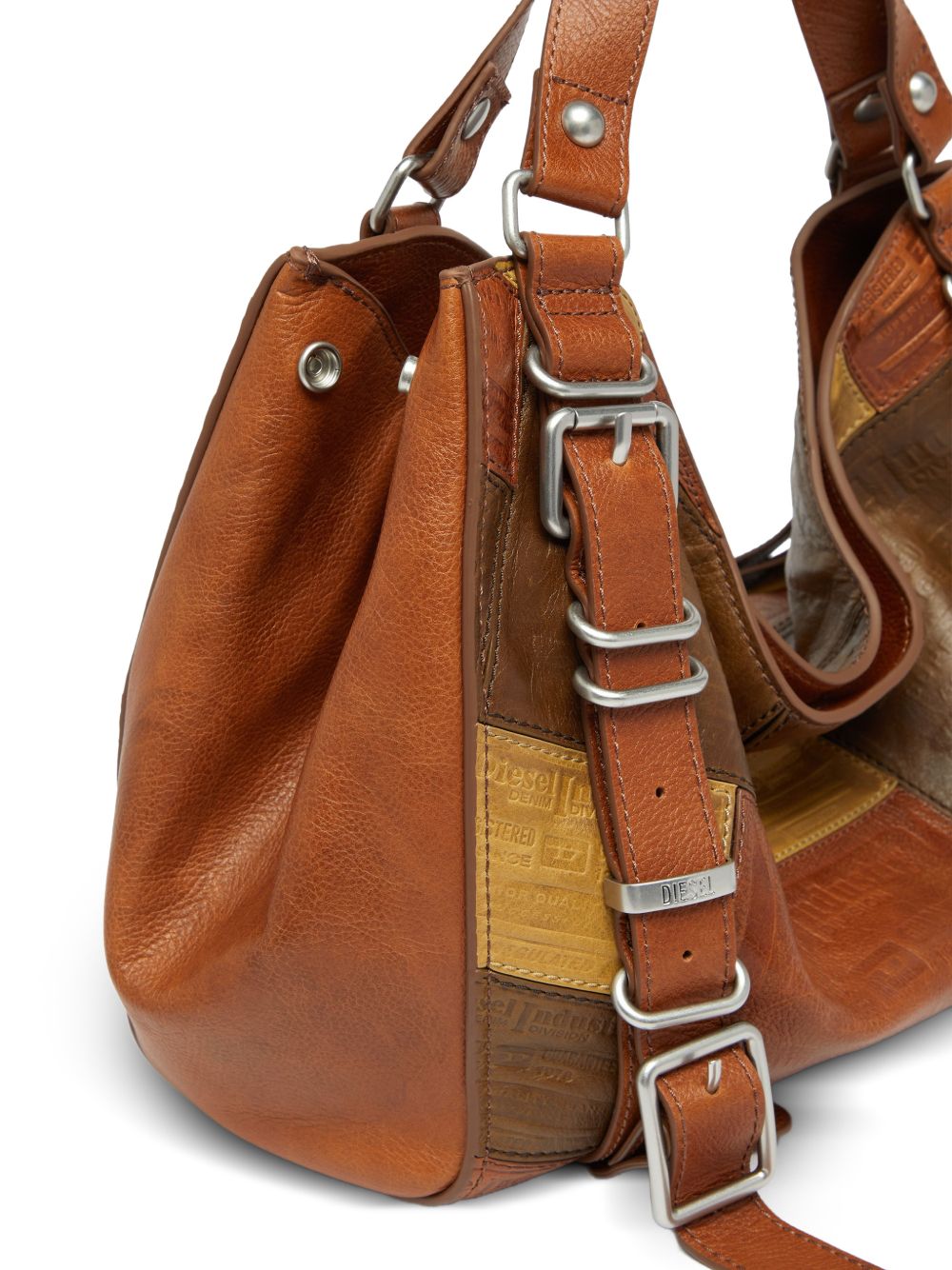 DIESEL Borsa marrone in simil-pelle dal design a pieghe 