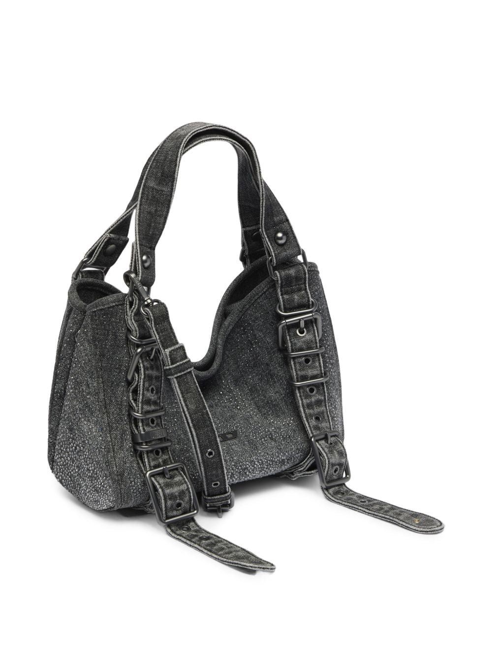 DIESEL Borsa grigia in denim con strass e fibbie 