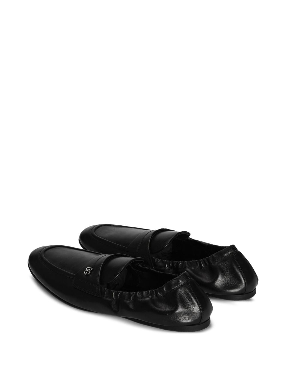 DOLCE e GABBANA Pantofola slip-on in pelle nera con morsetto logo 