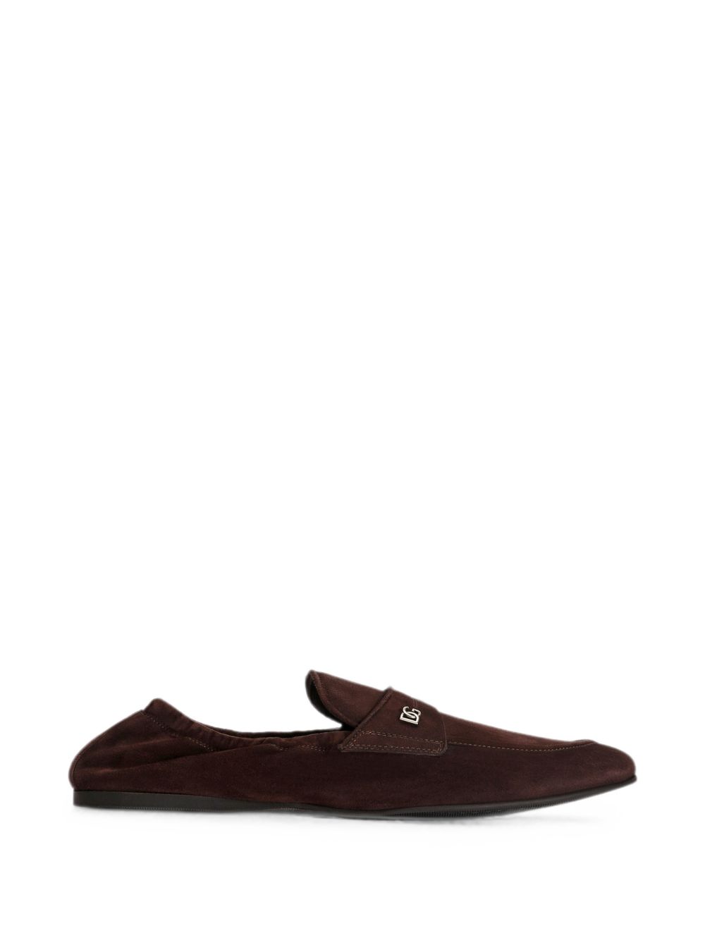 DOLCE e GABBANA Pantofola slip-on in suede marrone con morsetto logo 