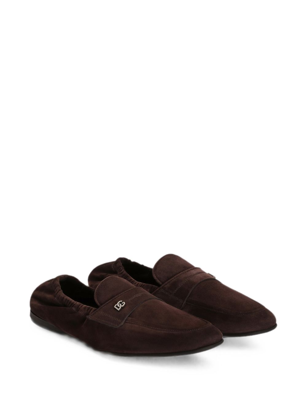 DOLCE e GABBANA Pantofola slip-on in suede marrone con morsetto logo 