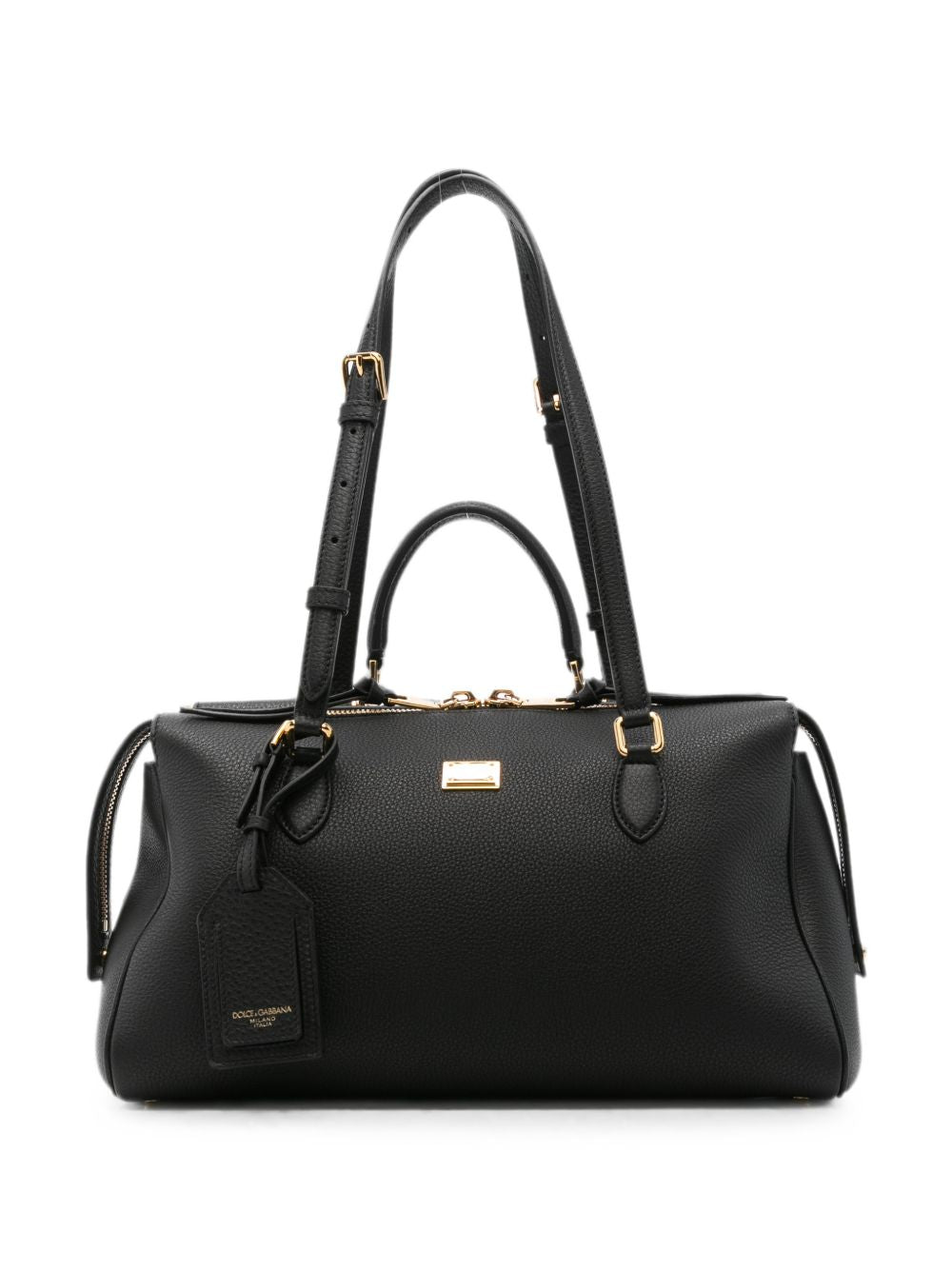 DOLCE e GABBANA Borsa Vittoria in pelle nera con logo dorato 