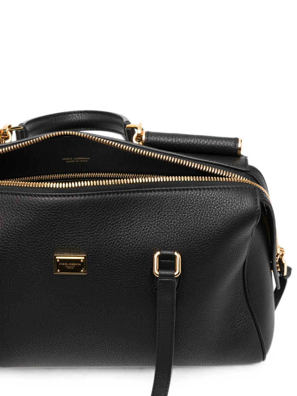DOLCE e GABBANA Borsa Vittoria in pelle nera con logo dorato 