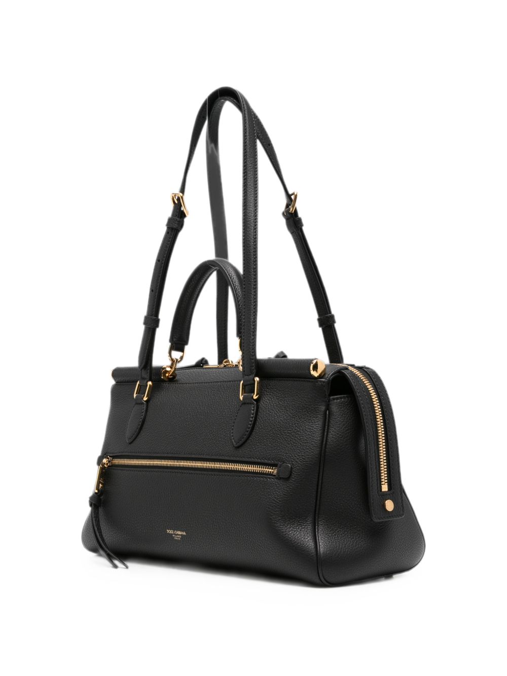 DOLCE e GABBANA Borsa Vittoria in pelle nera con logo dorato 