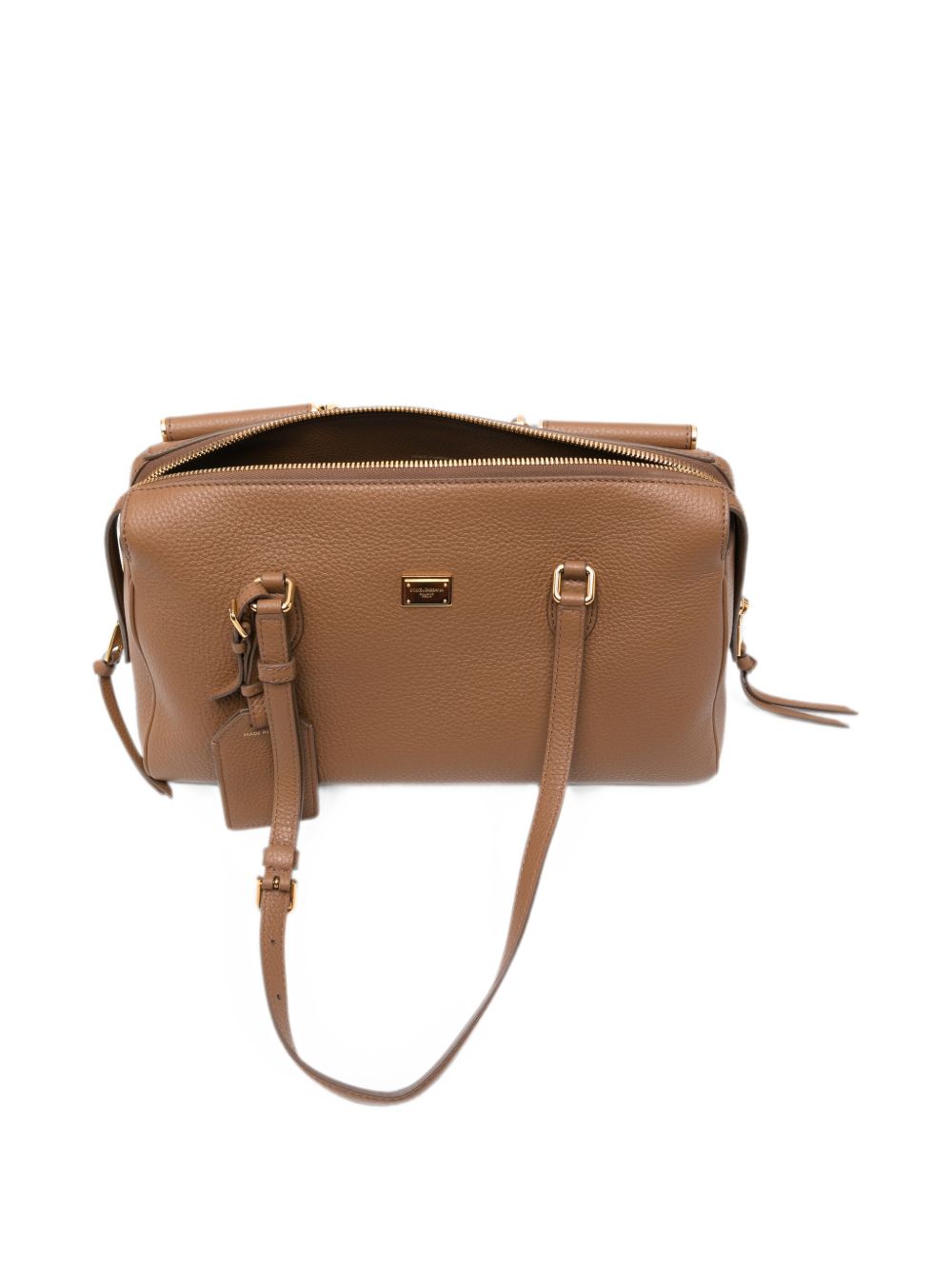 DOLCE e GABBANA Borsa Vittoria bowling in pelle martellata con logo dorato 
