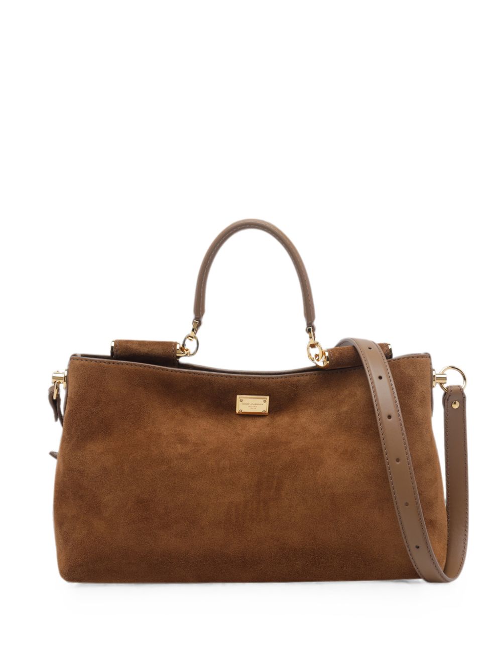 DOLCE e GABBANA Borsa Vittoria crossbody in suede con manico in pelle e logo metallico 