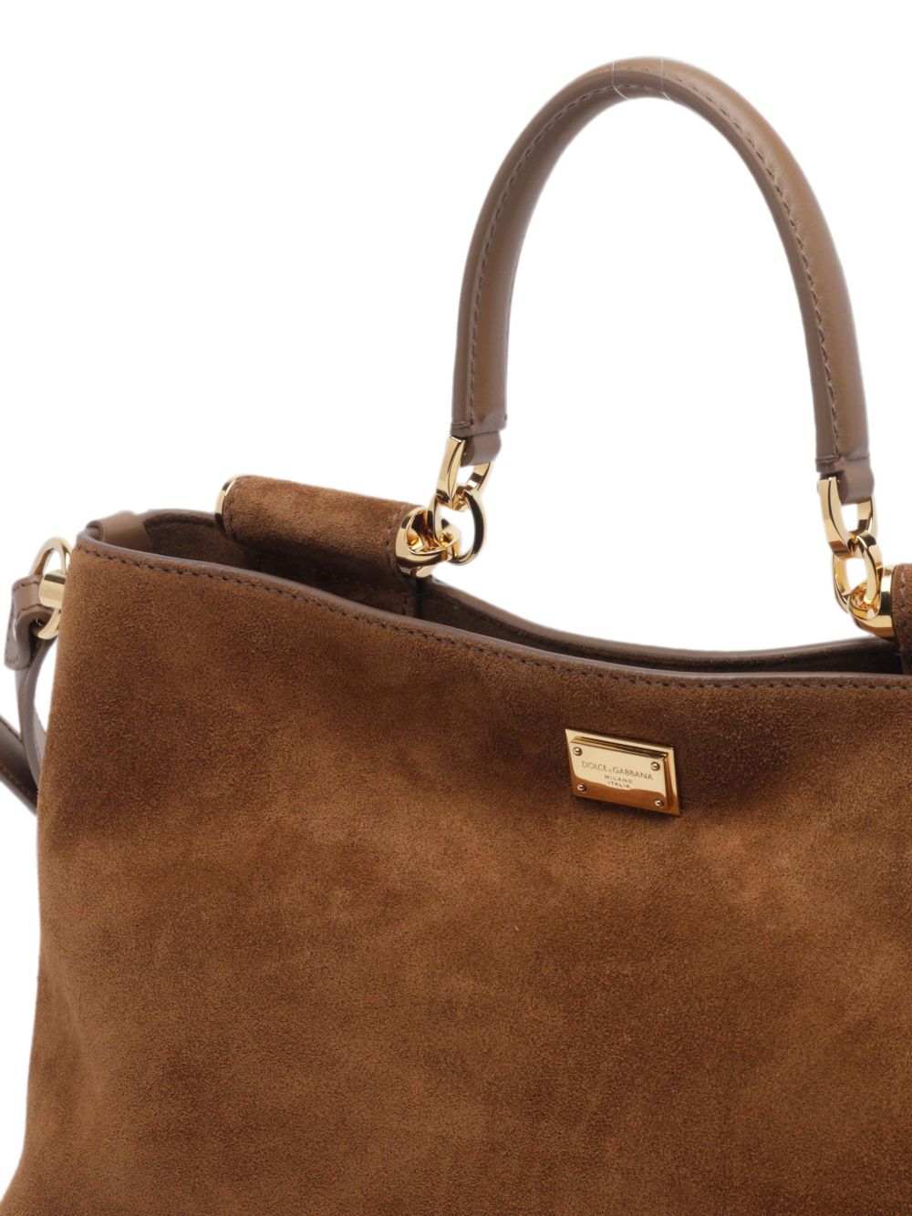 DOLCE e GABBANA Borsa Vittoria crossbody in suede con manico in pelle e logo metallico 