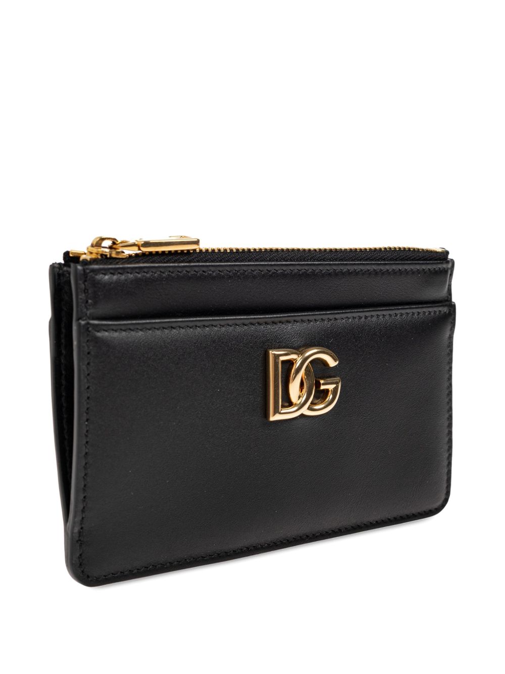 DOLCE e GABBANA Portacarte in pelle nera con zip e logo DG dorato 