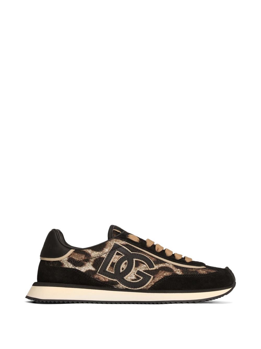 DOLCE e GABBANA Sneakers DG Cushion stampa leopardata in pelle e tessuto 