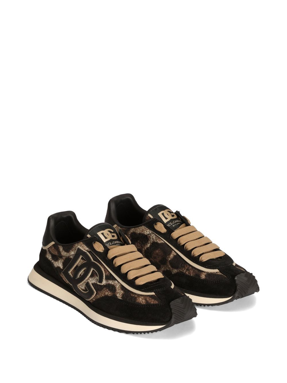 DOLCE e GABBANA Sneakers DG Cushion stampa leopardata in pelle e tessuto 