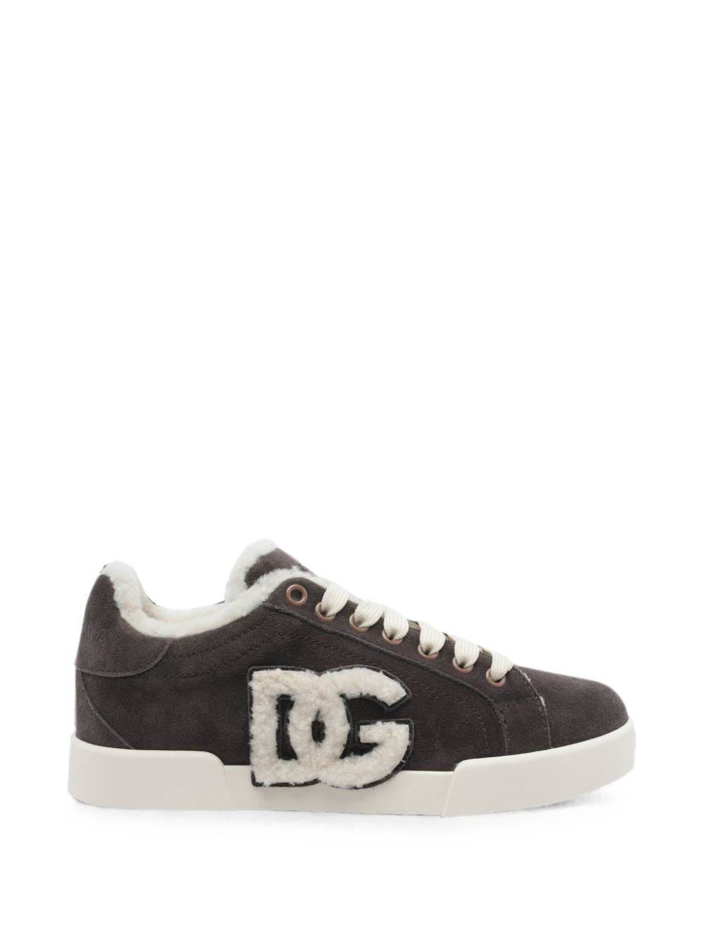 DOLCE e GABBANA Sneakers Portofino in suede marrone con logo DG 
