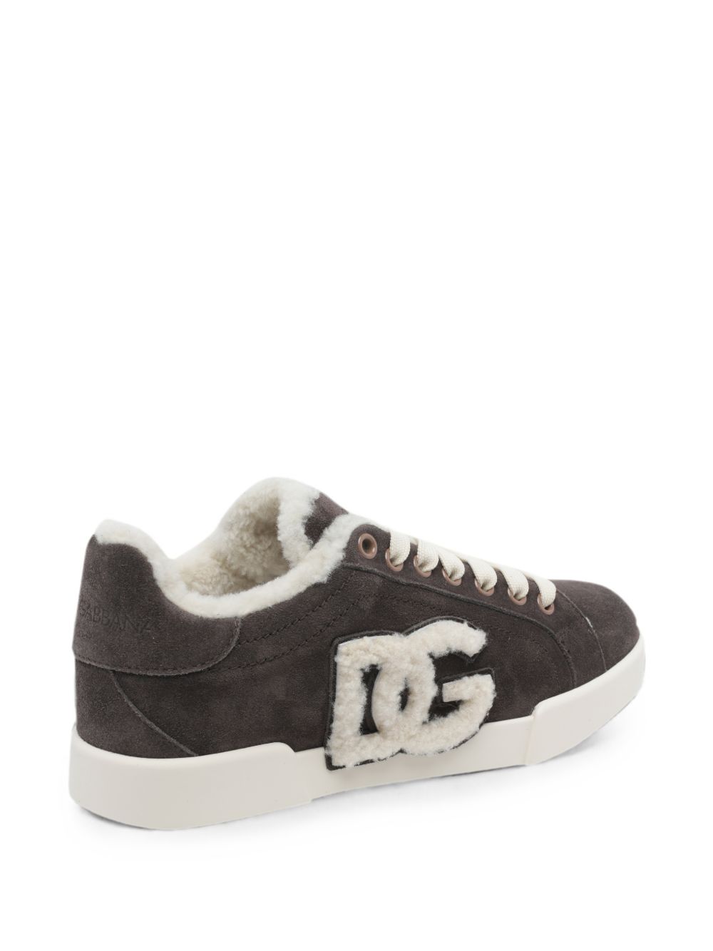 DOLCE e GABBANA Sneakers Portofino in suede marrone con logo DG 