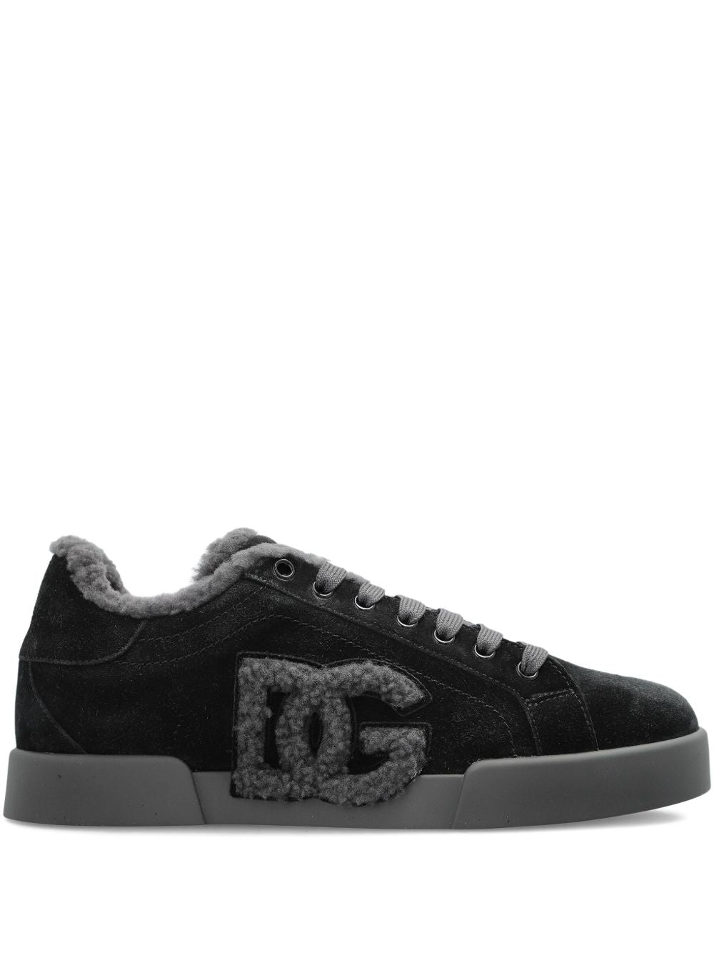 DOLCE e GABBANA Sneakers Portofino in suede nero con logo DG 