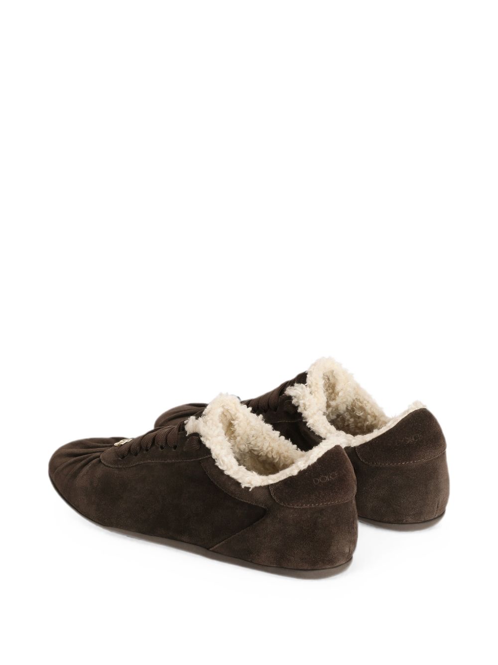 DOLCE e GABBANA Sneakers basse in suede marrone con logo DG 