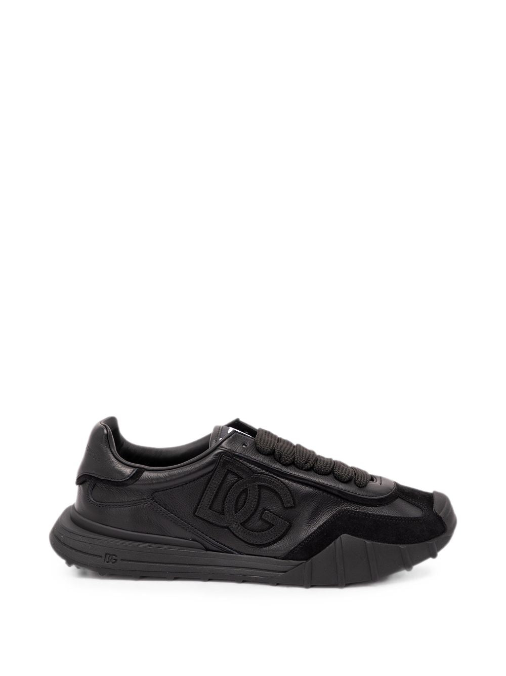DOLCE e GABBANA Sneakers in pelle con dettagli in suede e logo in rilievo nere 
