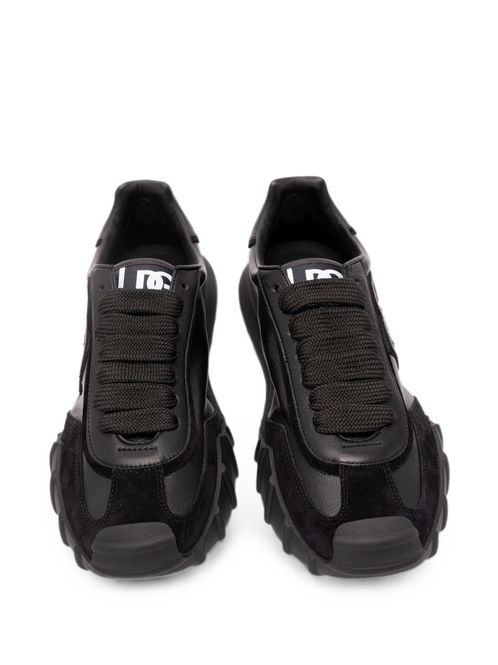 DOLCE e GABBANA Sneakers in pelle con dettagli in suede e logo in rilievo nere 