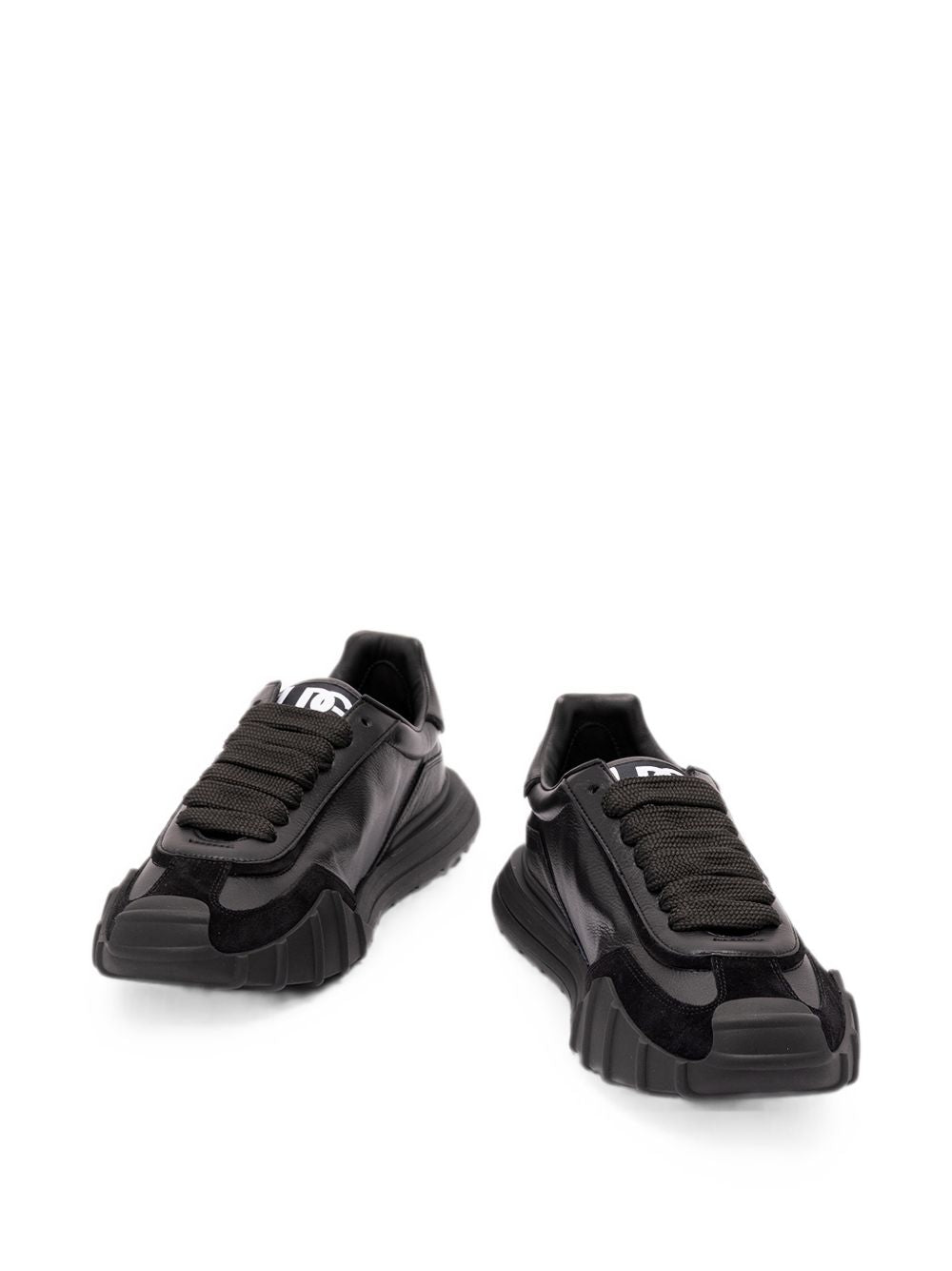 DOLCE e GABBANA Sneakers in pelle con dettagli in suede e logo in rilievo nere 