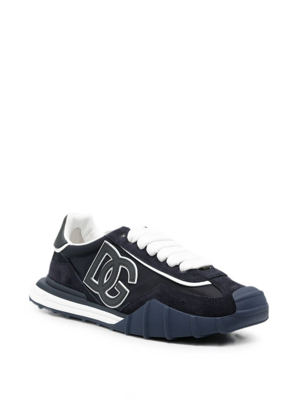 DOLCE e GABBANA Sneakers blu in pelle con logo DG e suola chunky 