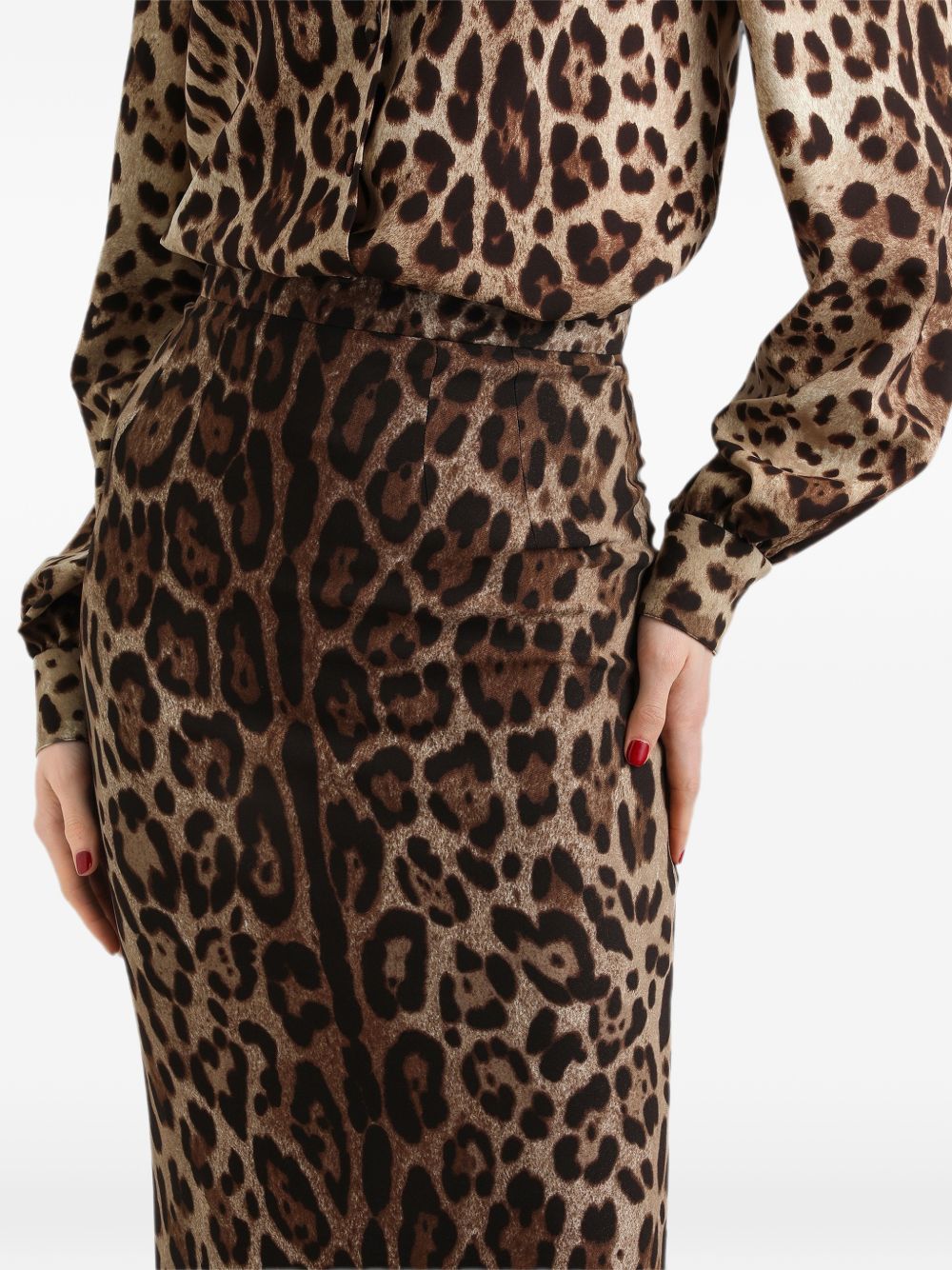 DOLCE e GABBANA Gonna longuette a tubino animalier multicolore a vita alta 