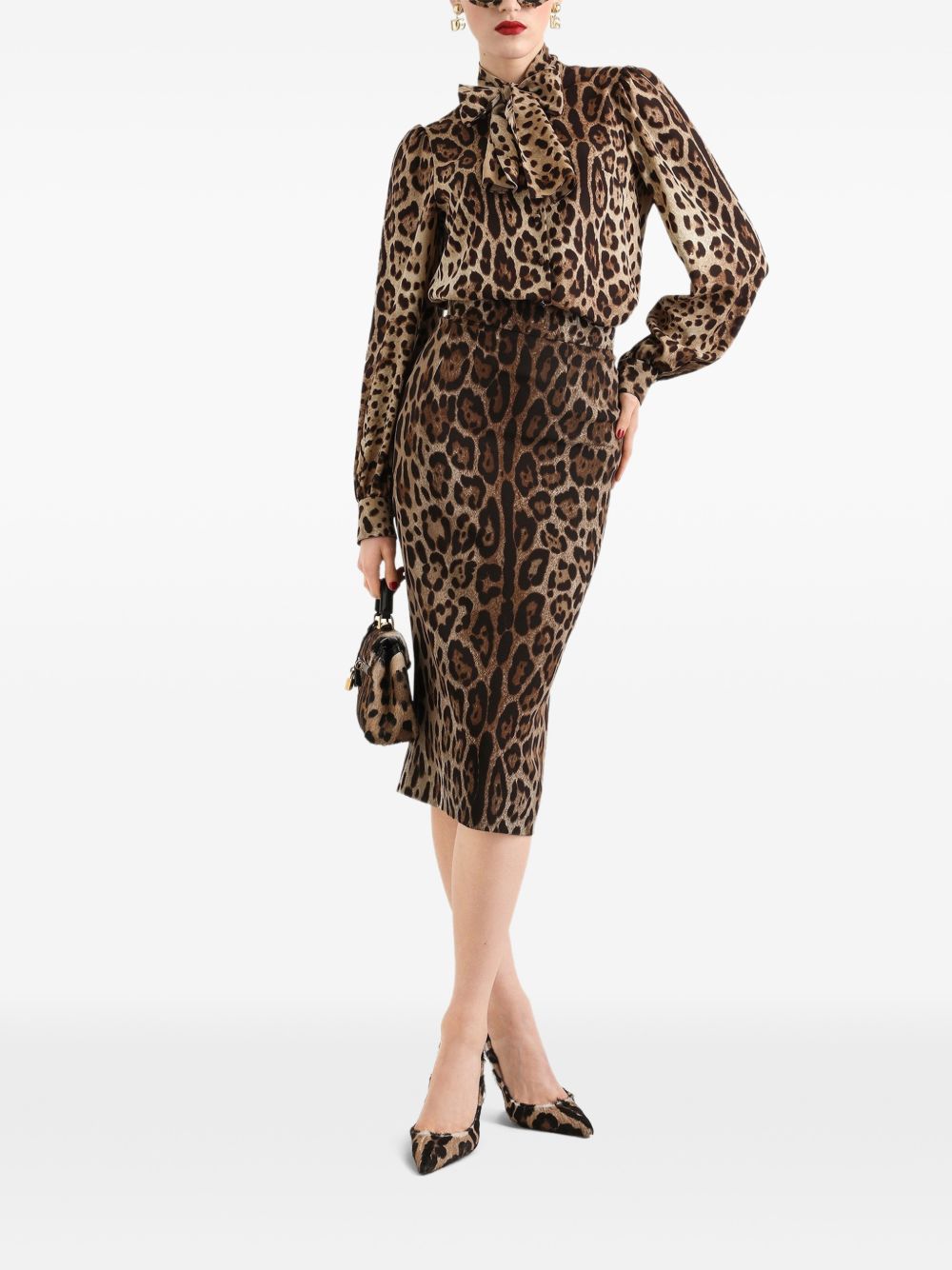 DOLCE e GABBANA Gonna longuette a tubino animalier multicolore a vita alta 