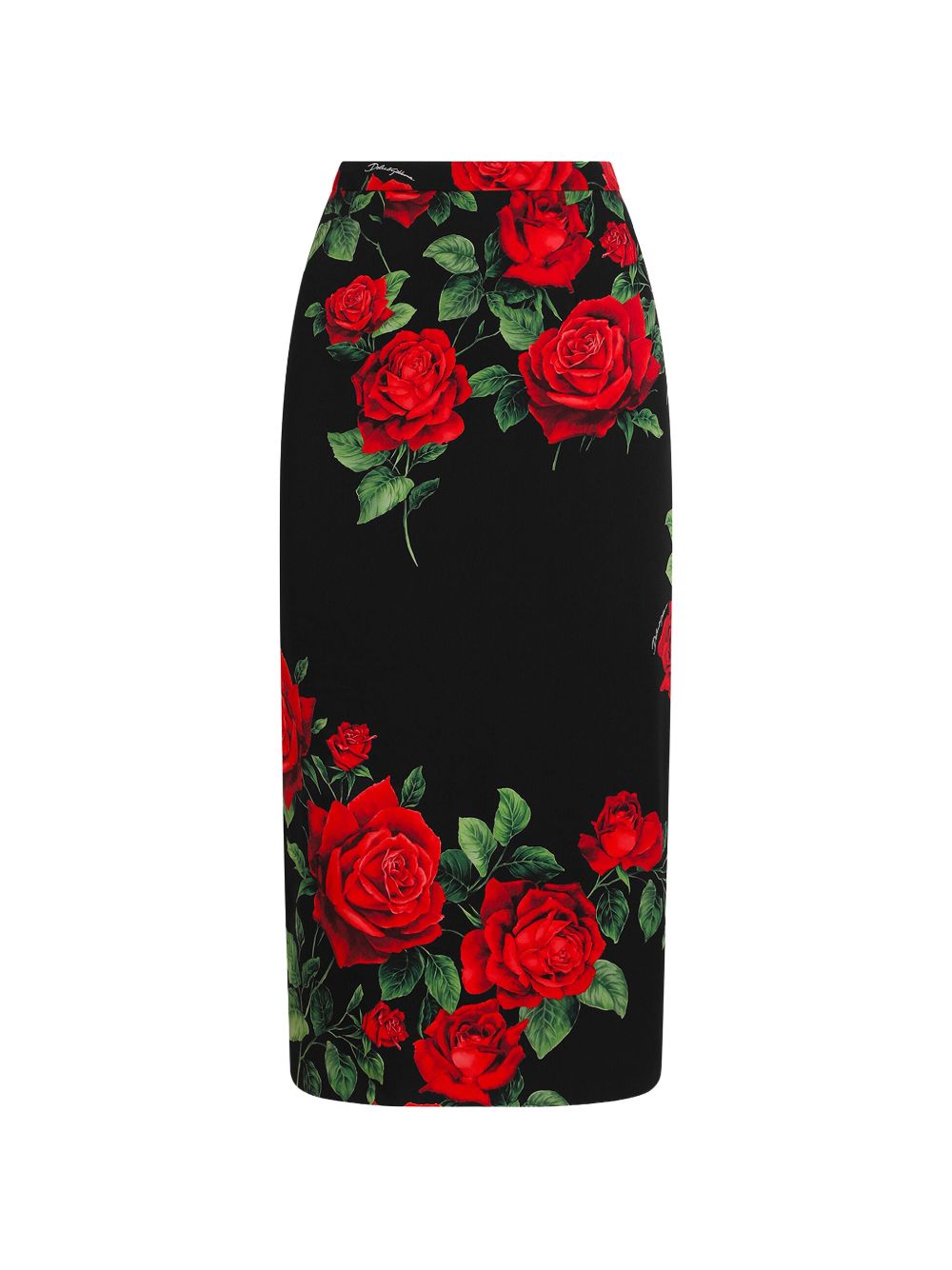 DOLCE e GABBANA Gonna midi "Rose" in seta elasticizzata nera 