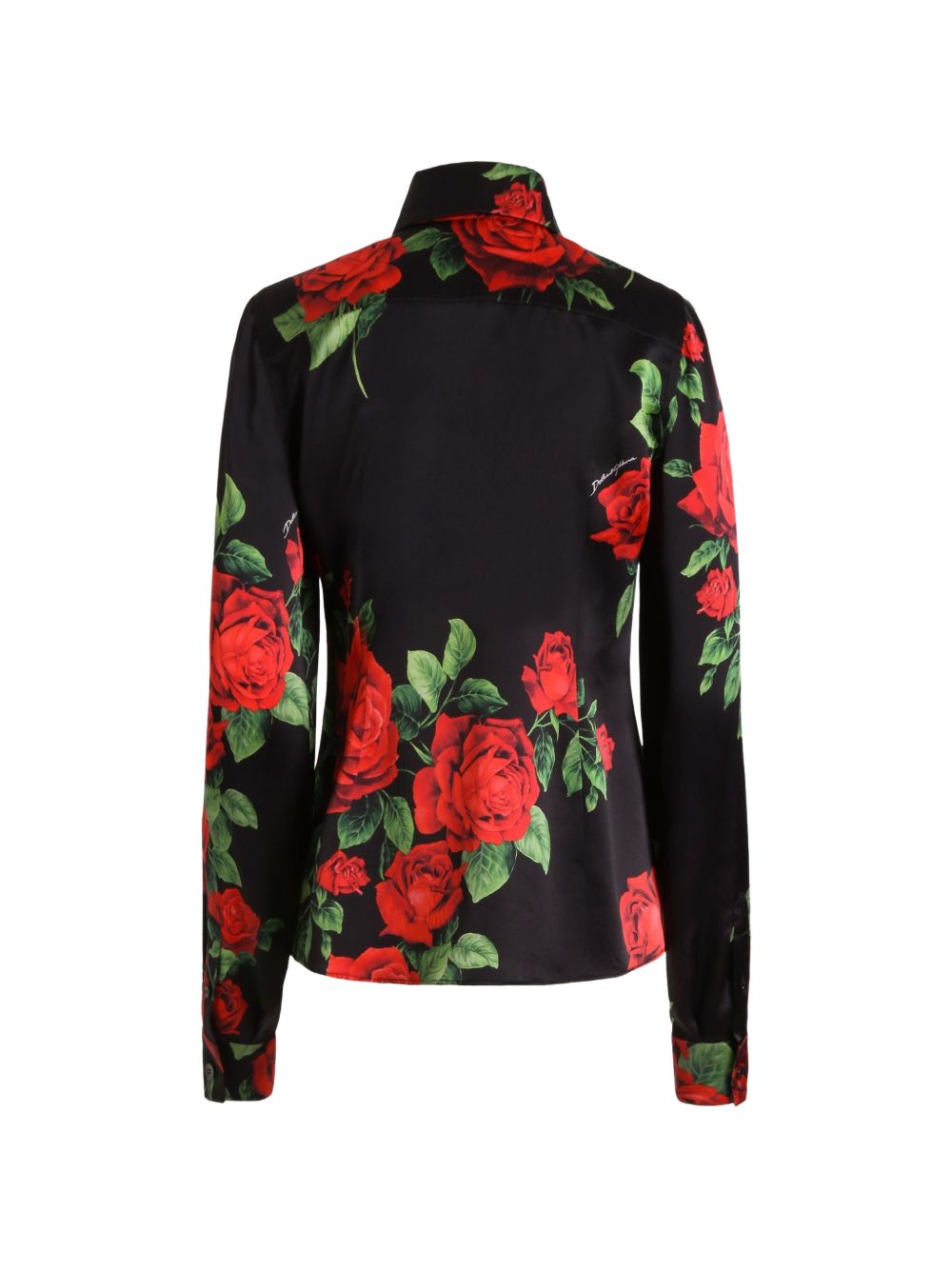 DOLCE e GABBANA Camicia in pura seta nera con stampa floreale 