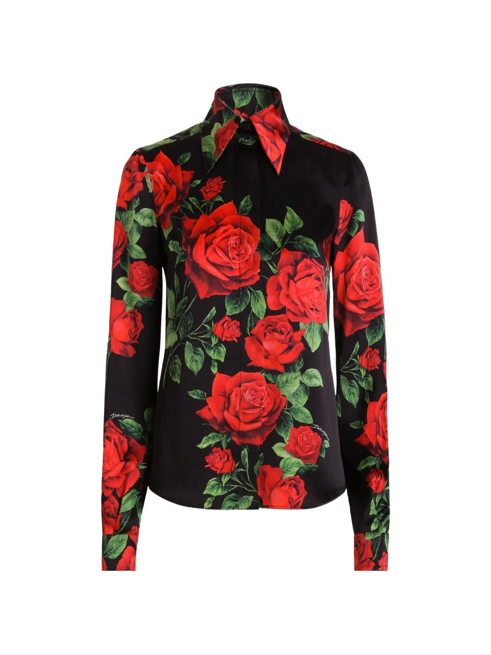 DOLCE e GABBANA Camicia in pura seta nera con stampa floreale 
