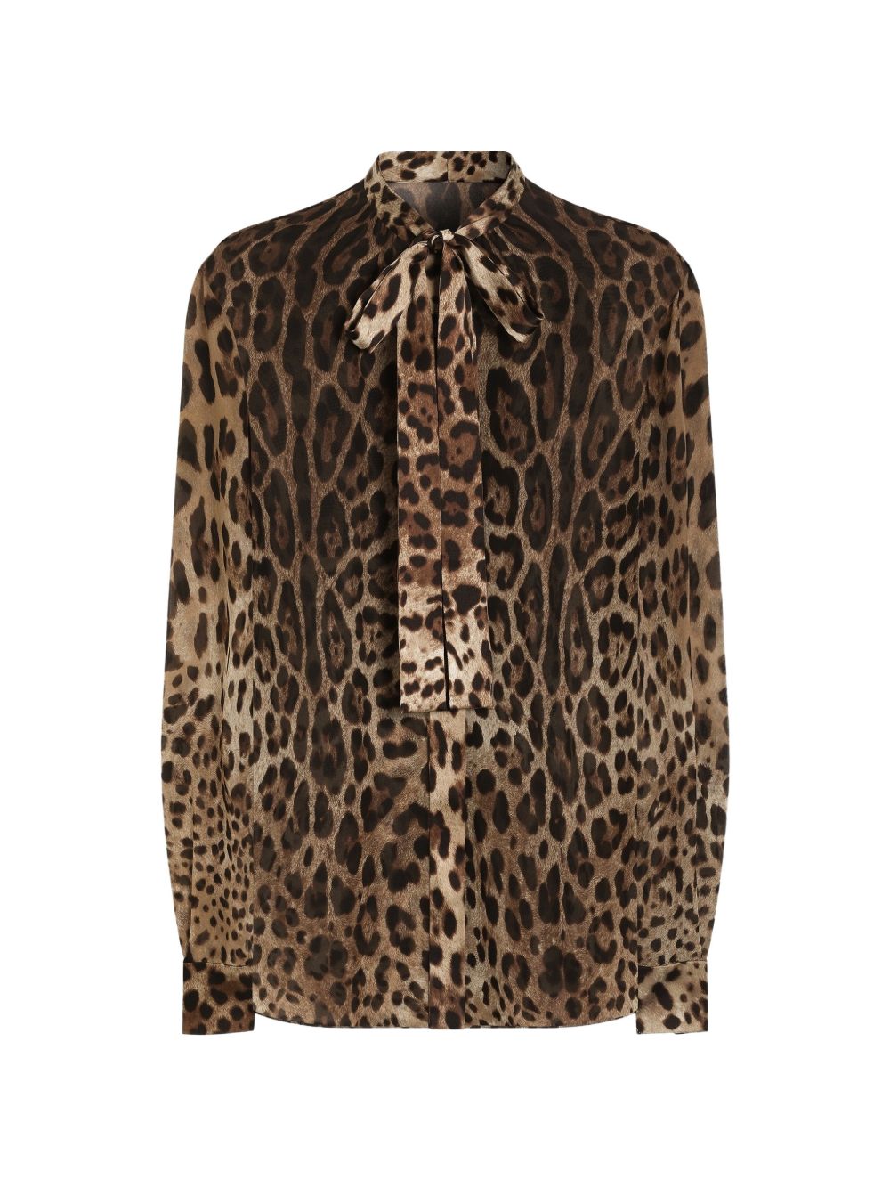 DOLCE e GABBANA Camicia animalier a maniche lunghe con fiocco al collo 